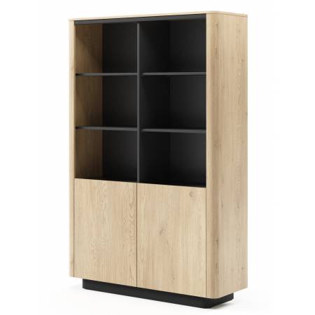 Regał półotwarty zaokrąglone boki TIAGO dąb cremona + czarny